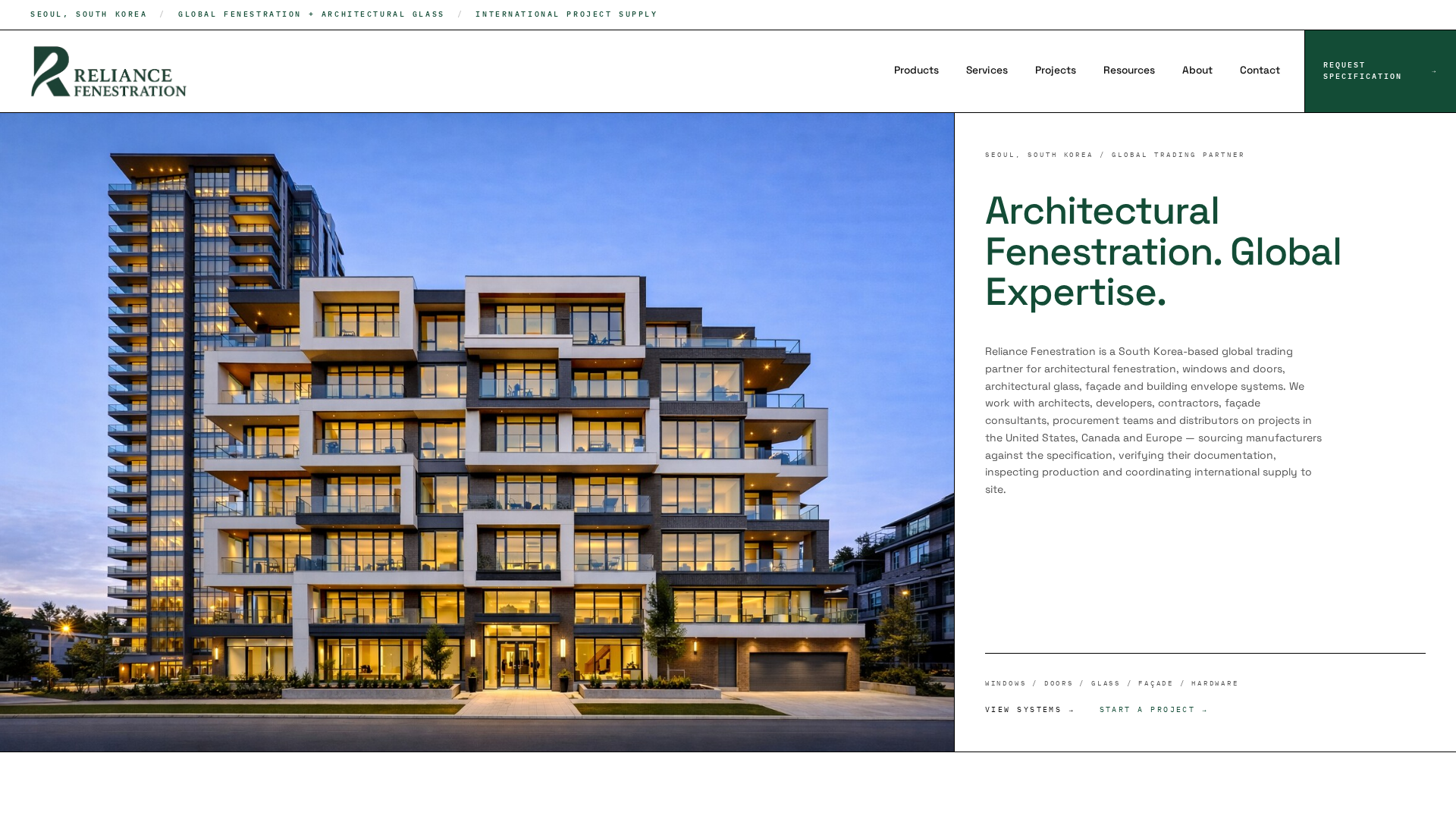 Reliance Fenestration website